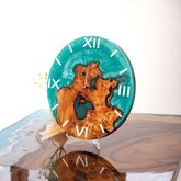 Handcrafted Turquoise Epoxy Resin Wall Clock  Live Edge Cunninghamia Wood & Modern Roman Design